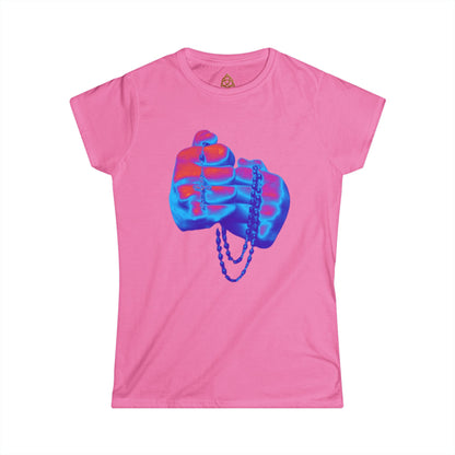 Holy Rosary Women's T-Shirt — Vibrant Neon Prayer Fist Graphic Tee