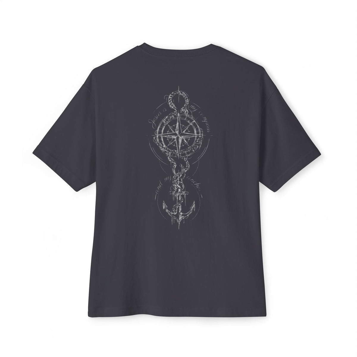 Jesus Is My Compass And My Anchor Oversized Boxy T-Shirt – Faith-Inspired Graphic Streetwear