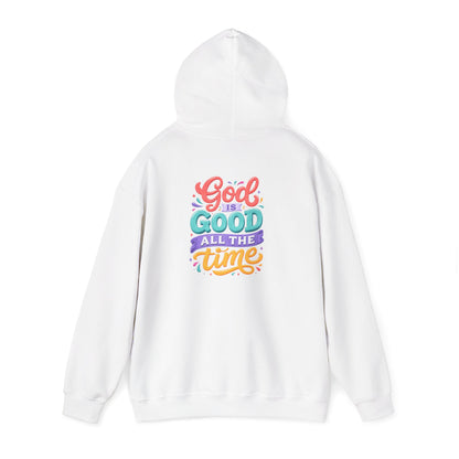 God is Good all the Time Hoodie — Colorful Back Print Religious Graphic Hoodie
