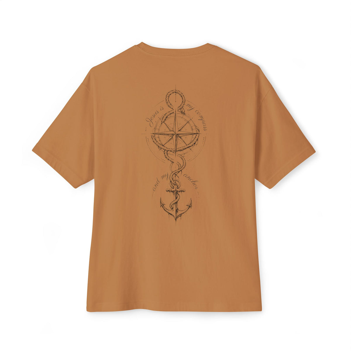Jesus Is My Compass And My Anchor Oversized Boxy T-Shirt – Faith-Inspired Graphic Streetwear