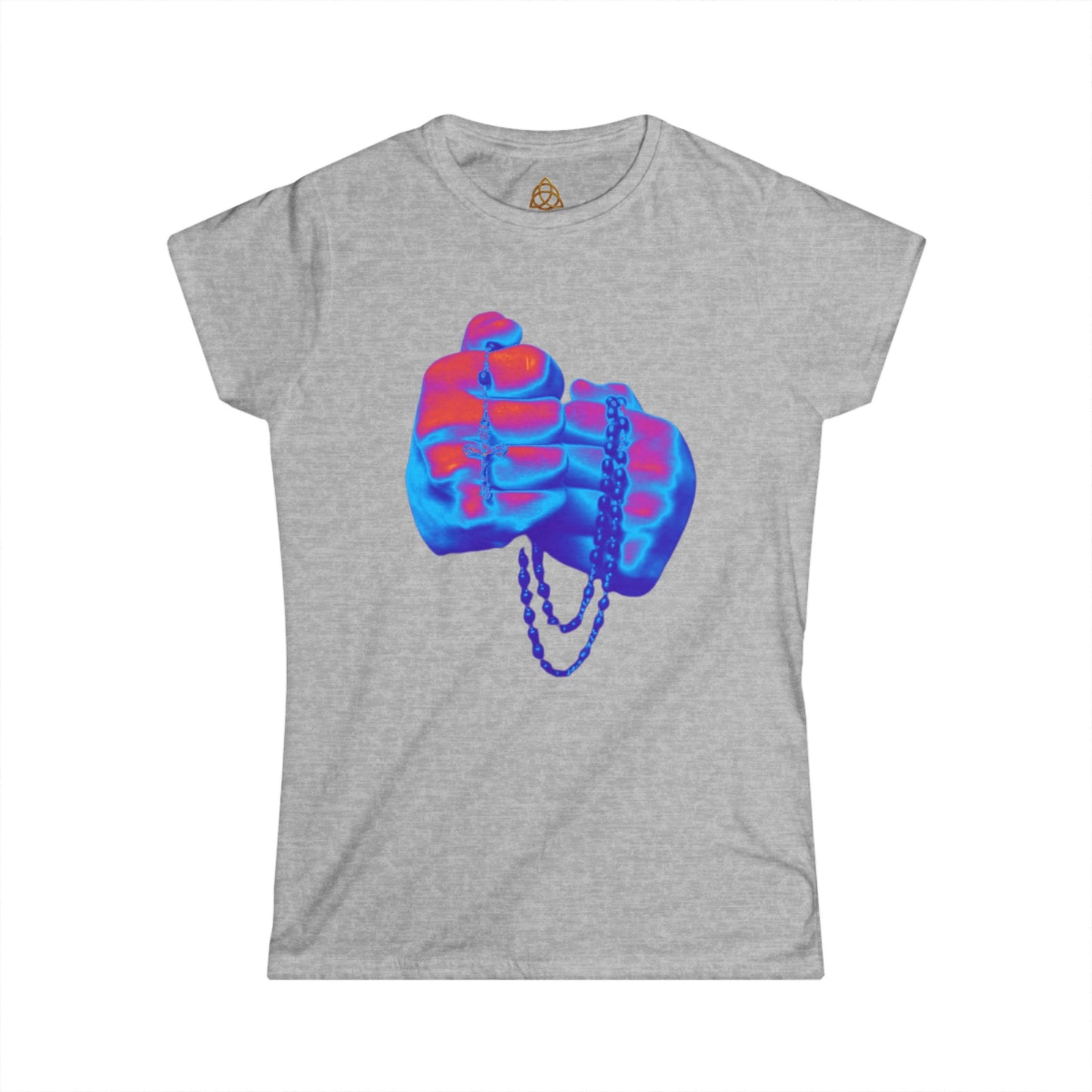 Holy Rosary Women's T-Shirt — Vibrant Neon Prayer Fist Graphic Tee