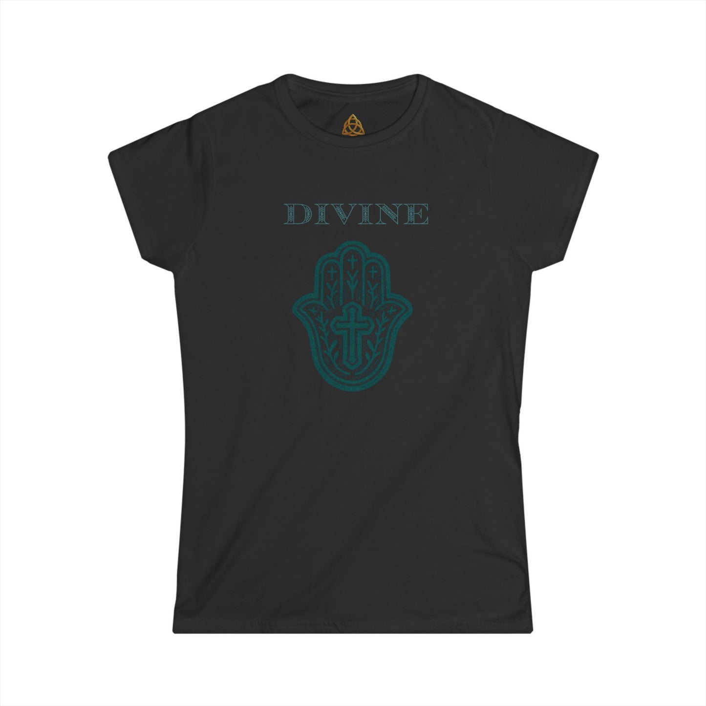 Divine Hamsa Hand Women's T-Shirt — Vibrant Neon Prayer Fist Graphic Tee