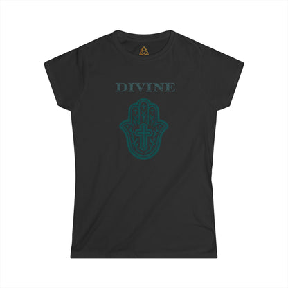 Divine Hamsa Hand Women's T-Shirt — Vibrant Neon Prayer Fist Graphic Tee