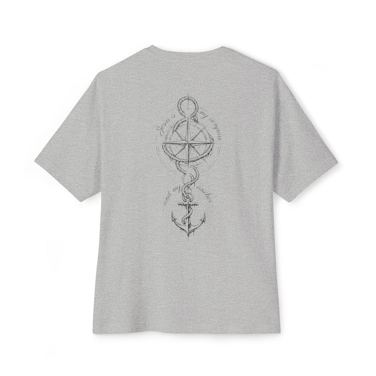 Jesus Is My Compass And My Anchor Oversized Boxy T-Shirt – Faith-Inspired Graphic Streetwear