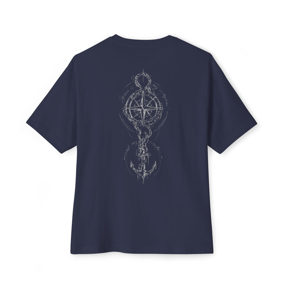 Jesus Is My Compass And My Anchor Oversized Boxy T-Shirt – Faith-Inspired Graphic Streetwear