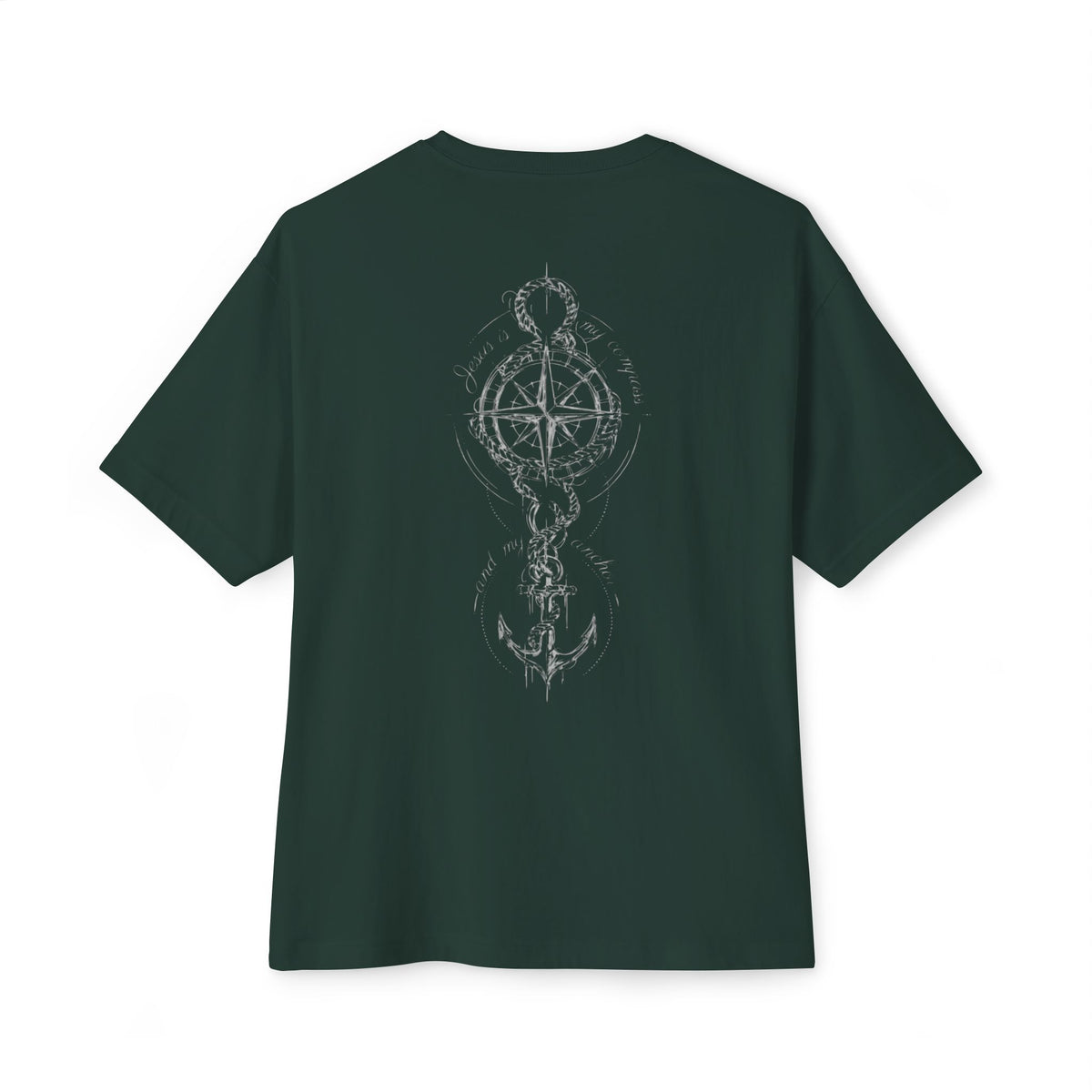 Jesus Is My Compass And My Anchor Oversized Boxy T-Shirt – Faith-Inspired Graphic Streetwear