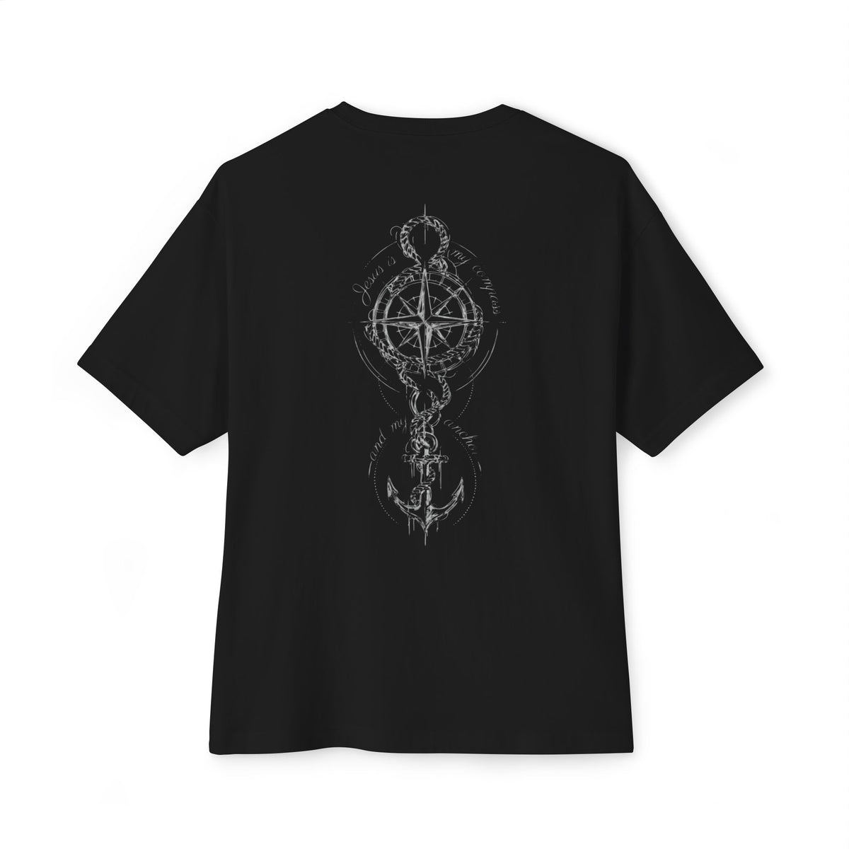 Jesus Is My Compass And My Anchor Oversized Boxy T-Shirt – Faith-Inspired Graphic Streetwear