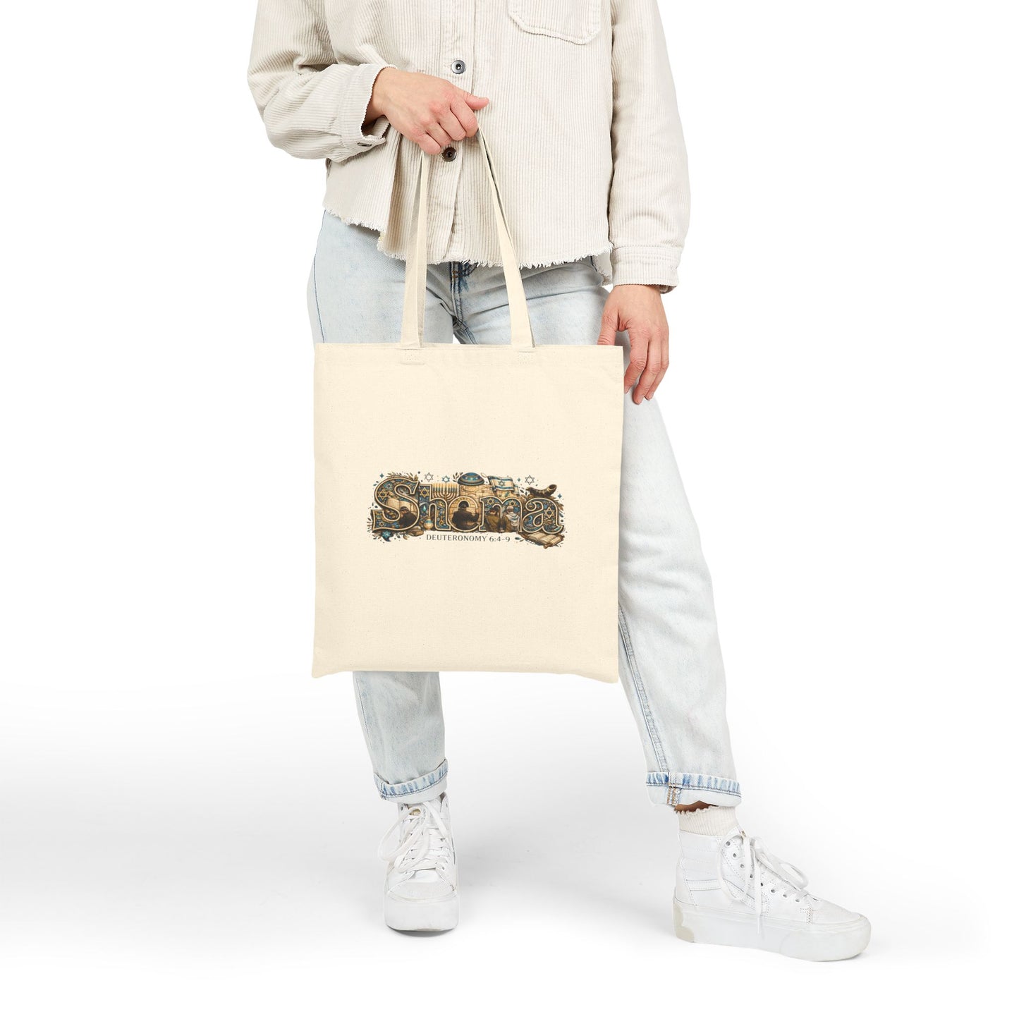 Shema (Deuteronomy 6:4-9) Canvas Tote Bag — 'Coexist' & 'Trinity Drip' Peaceful Faith Symbols Reusable Grocery Tote