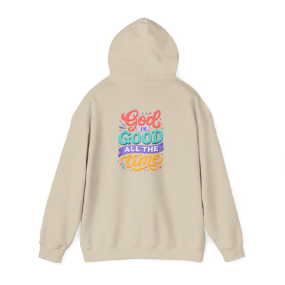 God is Good all the Time Hoodie — Colorful Back Print Religious Graphic Hoodie