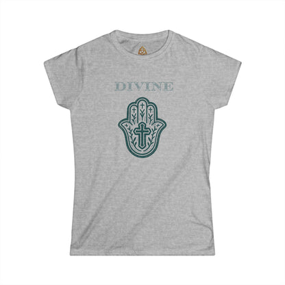 Divine Hamsa Hand Women's T-Shirt — Vibrant Neon Prayer Fist Graphic Tee