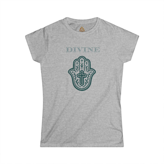Divine Hamsa Hand Women's T-Shirt — Vibrant Neon Prayer Fist Graphic Tee