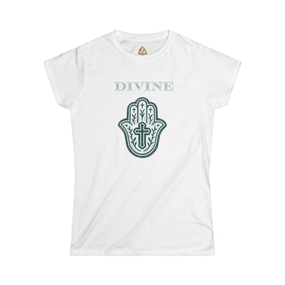 Divine Hamsa Hand Women's T-Shirt — Vibrant Neon Prayer Fist Graphic Tee