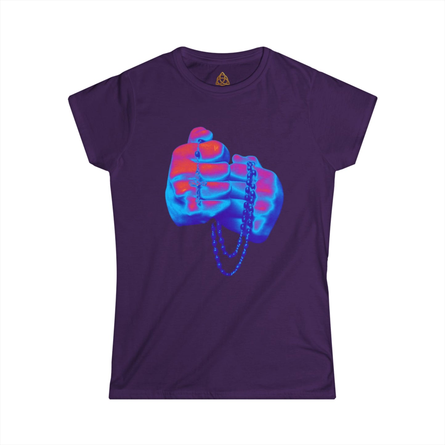 Holy Rosary Women's T-Shirt — Vibrant Neon Prayer Fist Graphic Tee