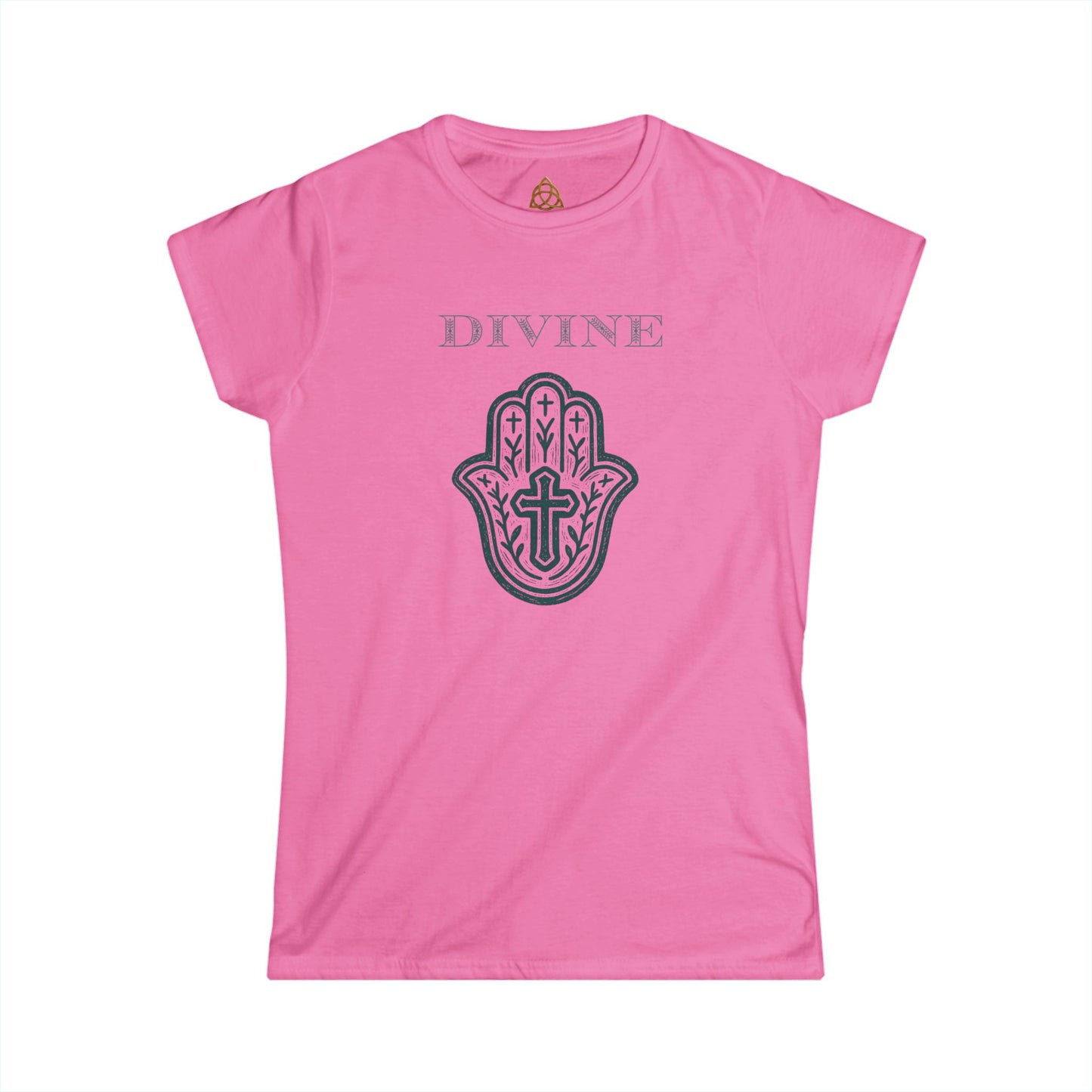 Divine Hamsa Hand Women's T-Shirt — Vibrant Neon Prayer Fist Graphic Tee