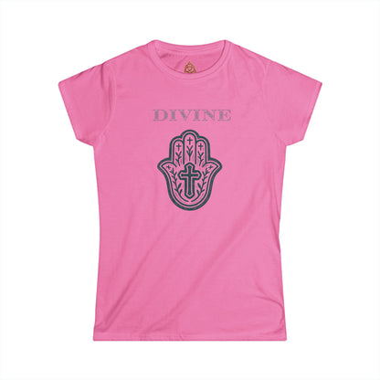 Divine Hamsa Hand Women's T-Shirt — Vibrant Neon Prayer Fist Graphic Tee