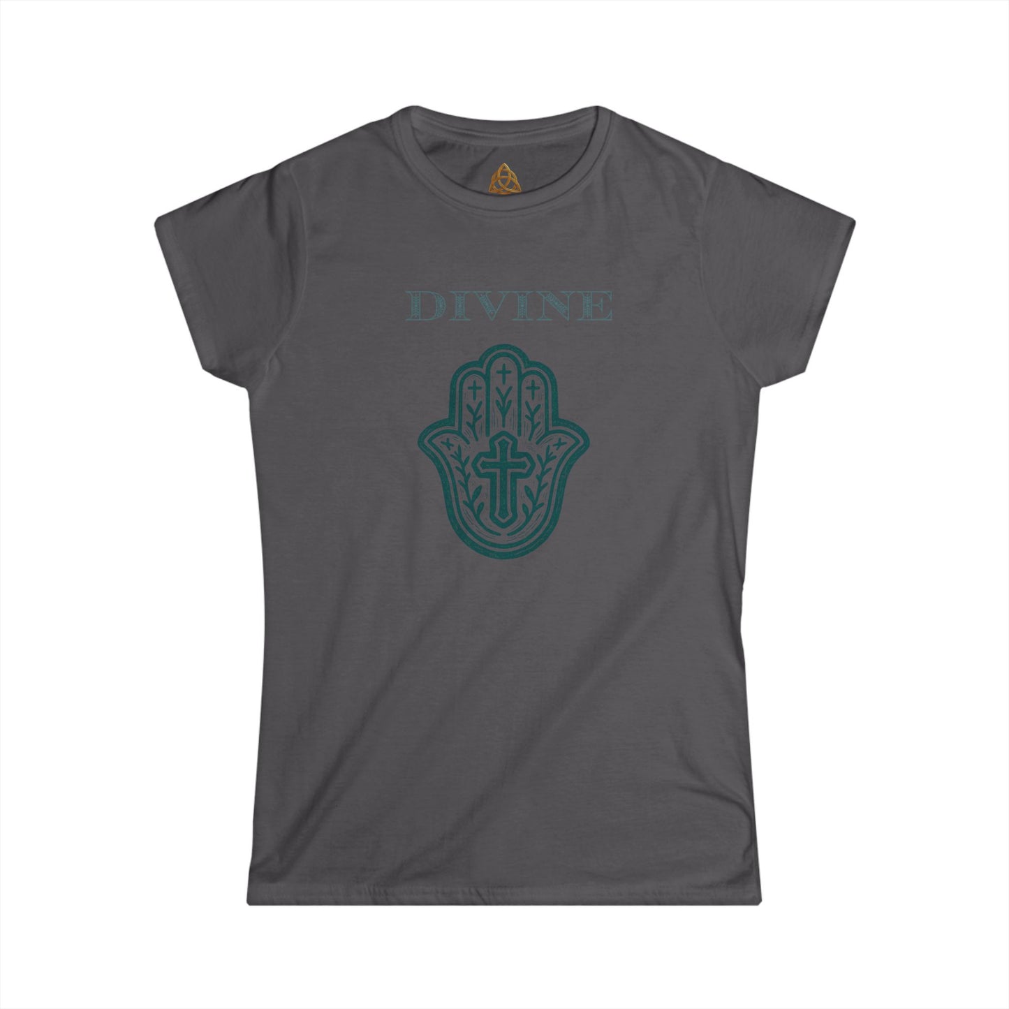 Divine Hamsa Hand Women's T-Shirt — Vibrant Neon Prayer Fist Graphic Tee