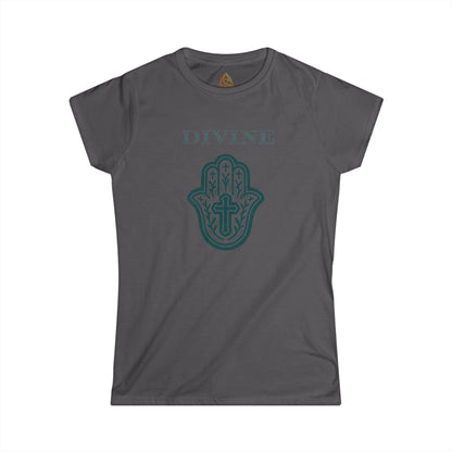 Divine Hamsa Hand Women's T-Shirt — Vibrant Neon Prayer Fist Graphic Tee