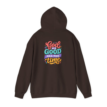 God is Good all the Time Hoodie — Colorful Back Print Religious Graphic Hoodie