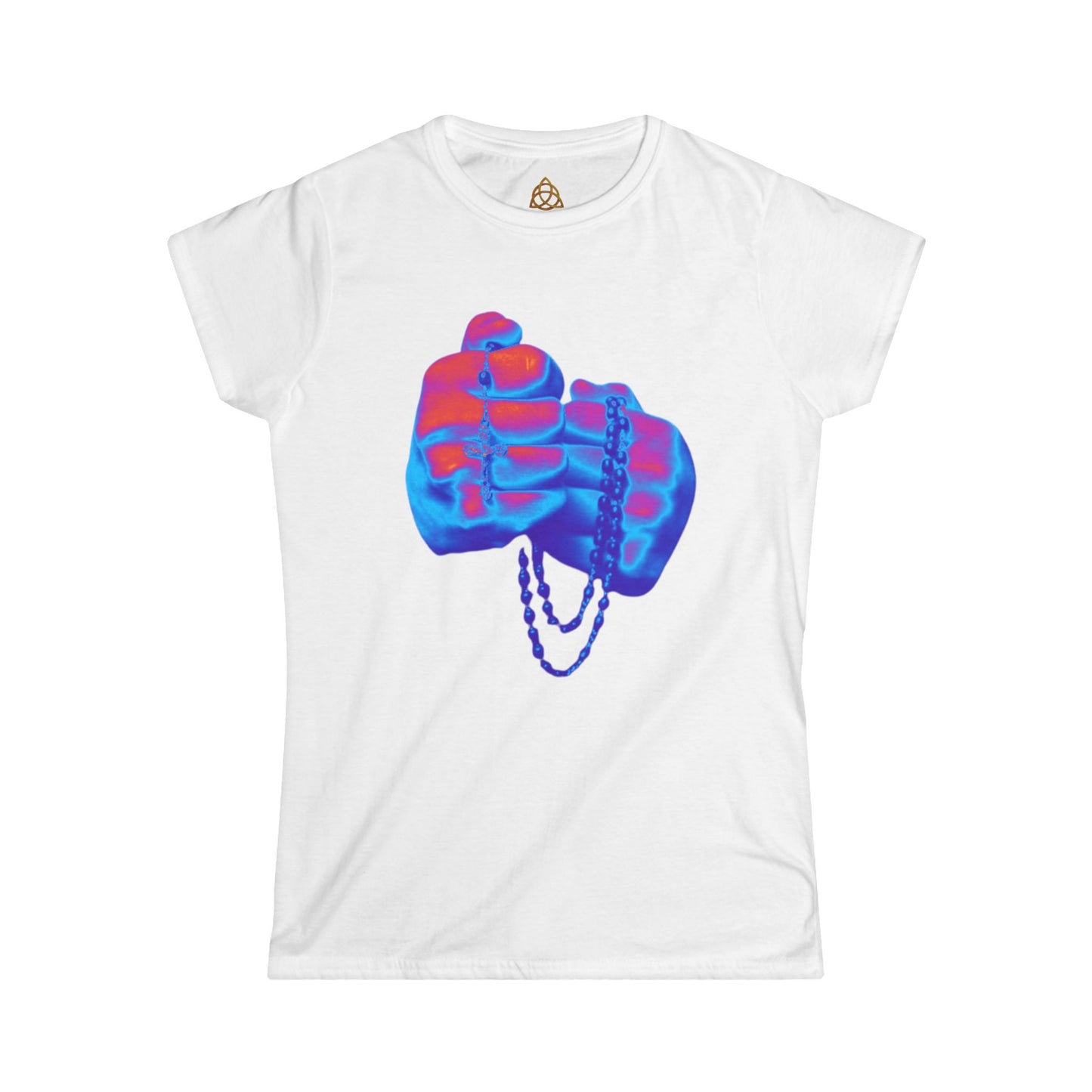 Holy Rosary Women's T-Shirt — Vibrant Neon Prayer Fist Graphic Tee
