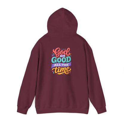 God is Good all the Time Hoodie — Colorful Back Print Religious Graphic Hoodie